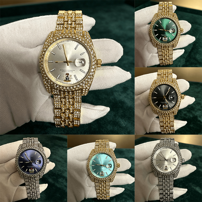 Montre à diamants pour hommes Grand-mère verte Montre à quartz pour hommes avec diamants en acier inoxydable Montre à ciel étoilé avec diamant Ca