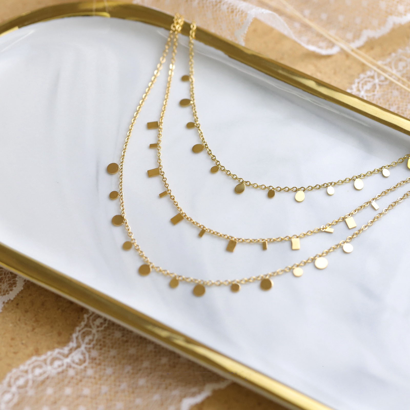 European And American Style Water Drop Versatile Titanium Steel Necklace For Women, Light Luxury Niche Design Clavicle Sweater Chain Trendy New Jewe