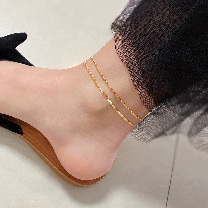 Elegant And Simple, Non-Fading 18K Plated Gold Double-Layer Titanium Steel Anklet For Women, Ins Minimalist S, Light Luxury, New Trendy Internet Cel