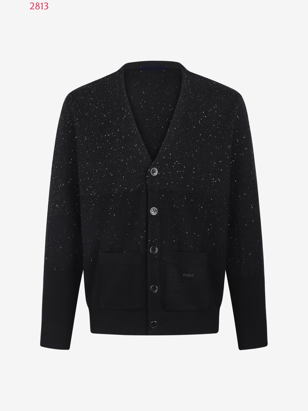 2026 Fall Top Designer Men Sparkle Rhinestone V Neck Cardigan Merino Wool Blend Knit Sweater Button Front Pocket Long Sleeve Elegant Outerwear