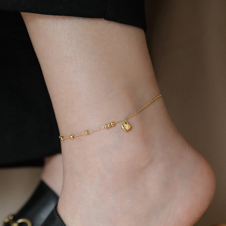 Exquisite Light Luxury Mini Heart Bead Titanium Steel Anklet For Women High-End Sweet Simple Foot Chain 18K Gold Plated