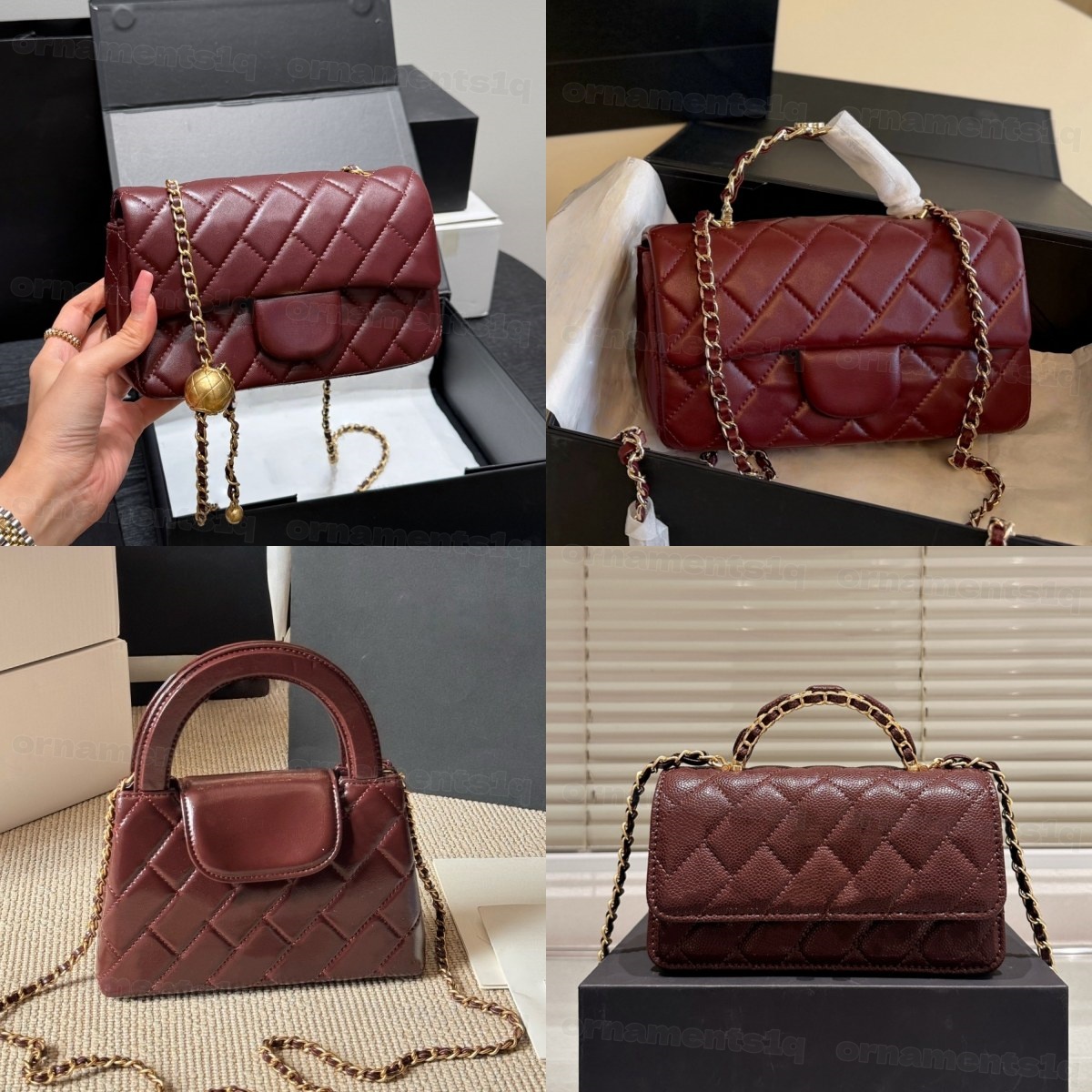 Top Designer Crossbody Bag Ladies Small Handle Tote Bag with Chain Strap Burgundy Bag Mini Purse High Quality Leather Shoulder Bag Diamond Lattice C