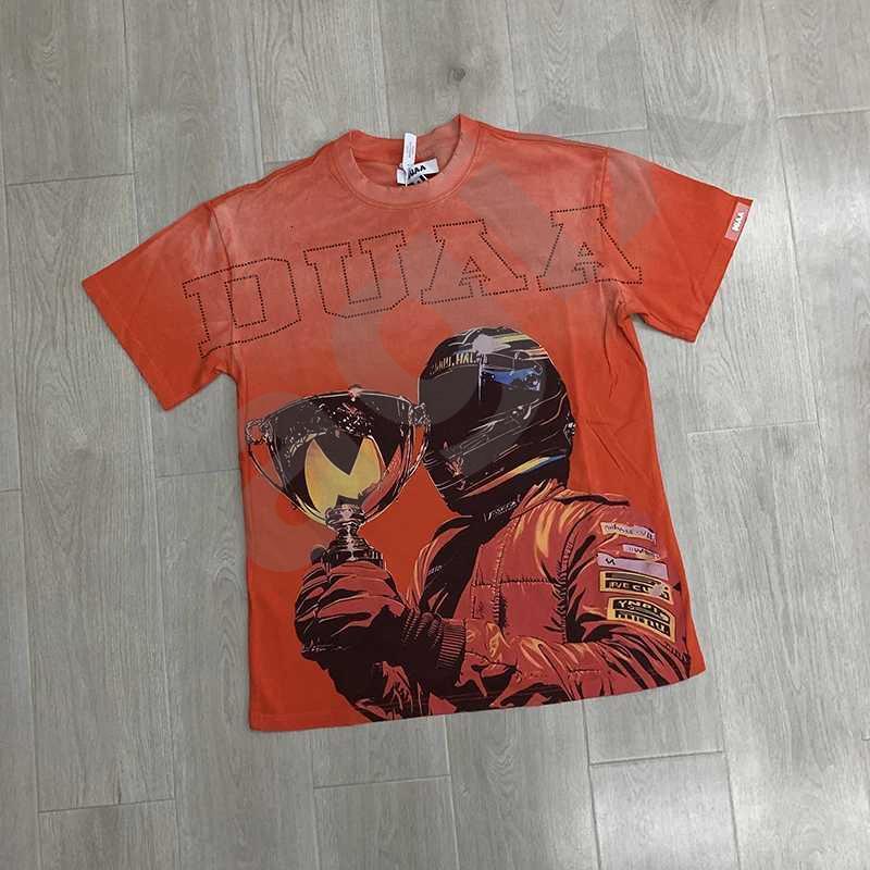 Rétro automobile graphique à manches courtes t-shirt palmier tropical fond strass contour lettre vintage lavé lâche streetwear haut