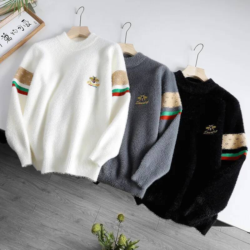 New Autumn Winter Round Neck Base Shirt Men S Trendy Casual Knitted Jacquard Pullovers Sweaters Thickened Warm Knitwear Tops Luxury