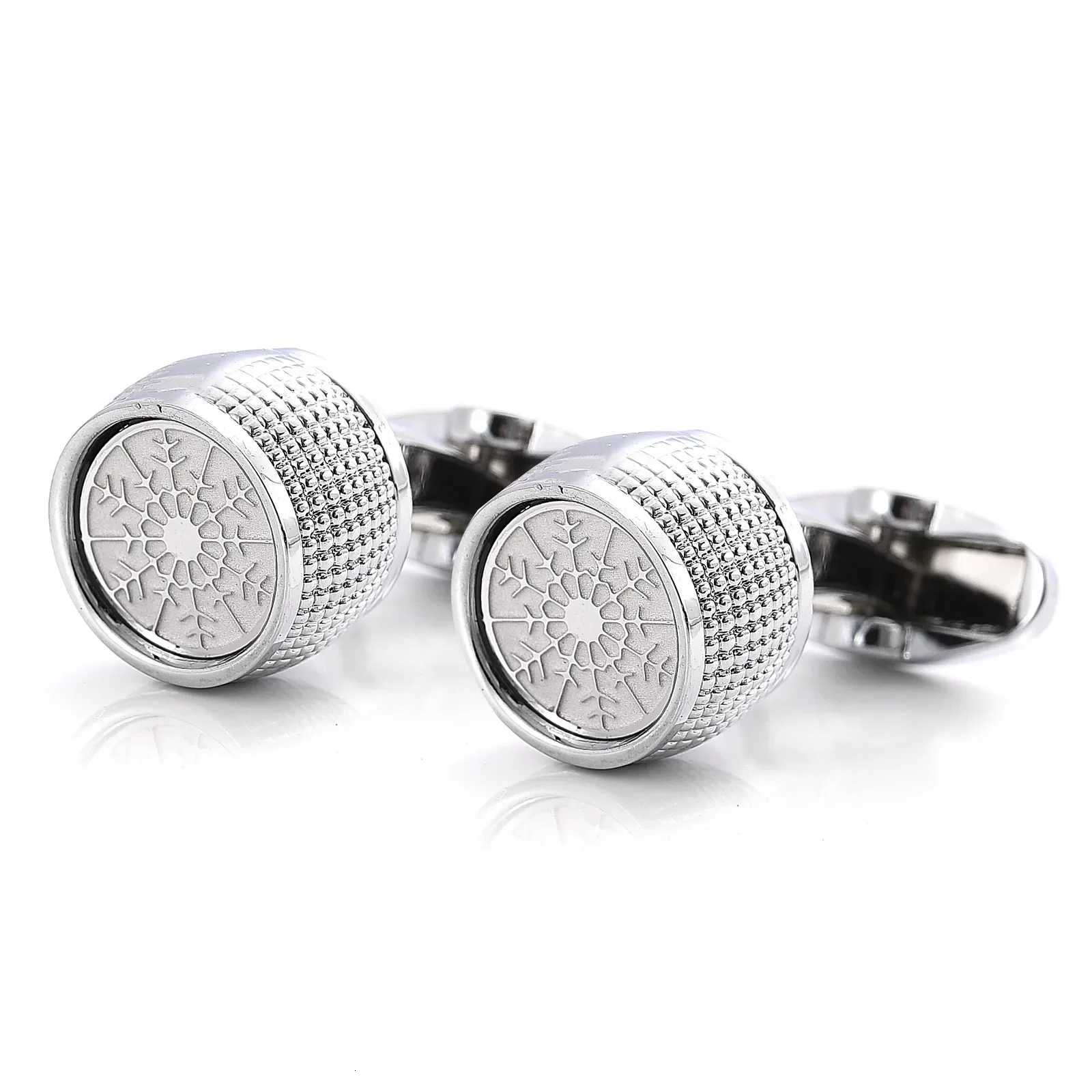 Round Cuff Cufflinks Links Men's Snowflake Pattern High-Quality Mens Business Dress Shirts Buttons French Wedding Cuff links Gifts for MenW2610