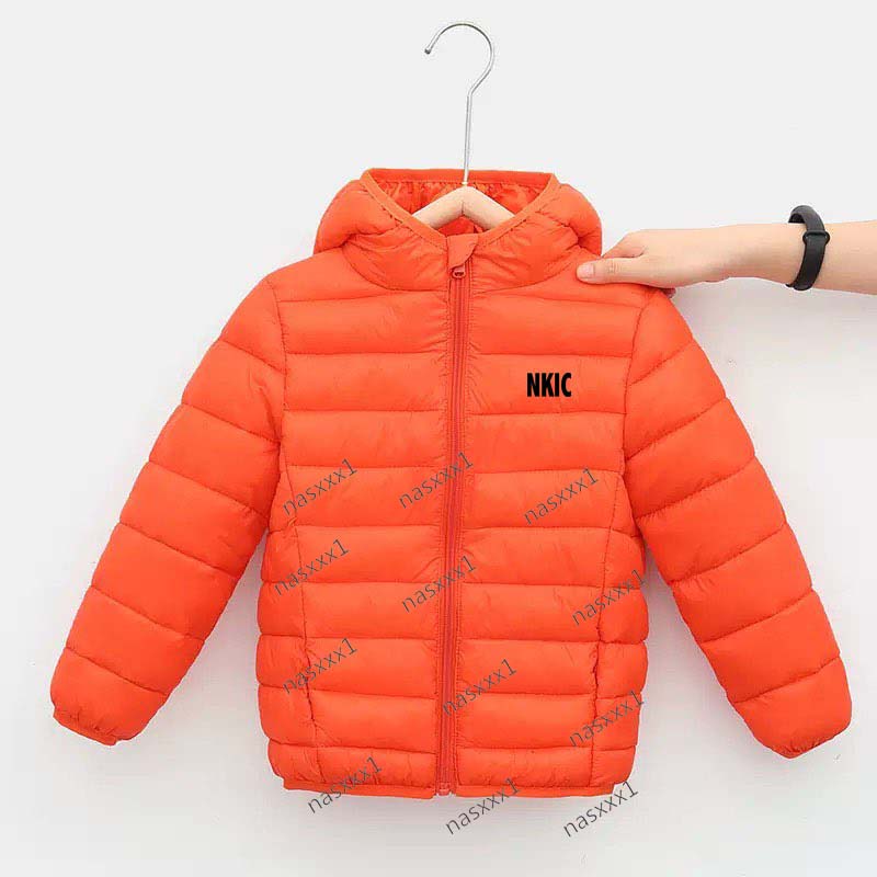 Autumn Brand Orange Down Jackets Girls Boys Fashion Warm Thin Coats Spring Children Clothes Big Kids Casual Hooded Zipper Outerwear