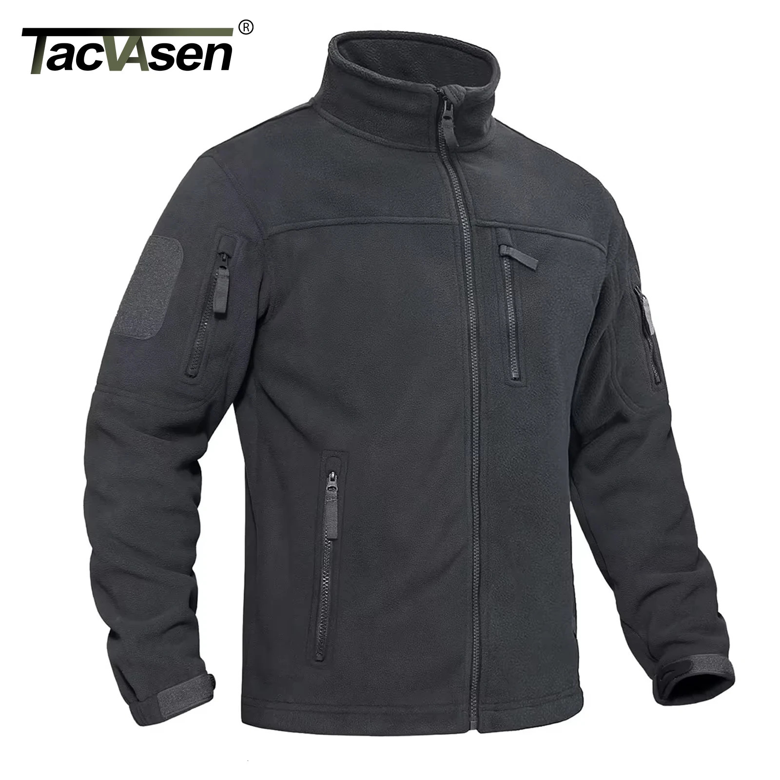 TACVASEN Mens Fleece Jacket Soft Warmth Windproof Full Zip Up Coat Multiple Zipper Pockets Hiking Working Outdoors Windbreaker 261014