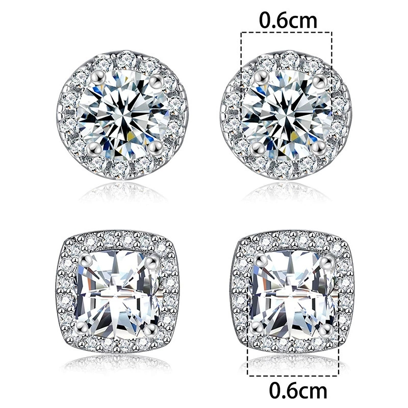 Le plus récent créateur de luxe carré et rond 2 paires/1 ensemble de clous en zircone cubique de haute qualité avec strass classiques scintillant