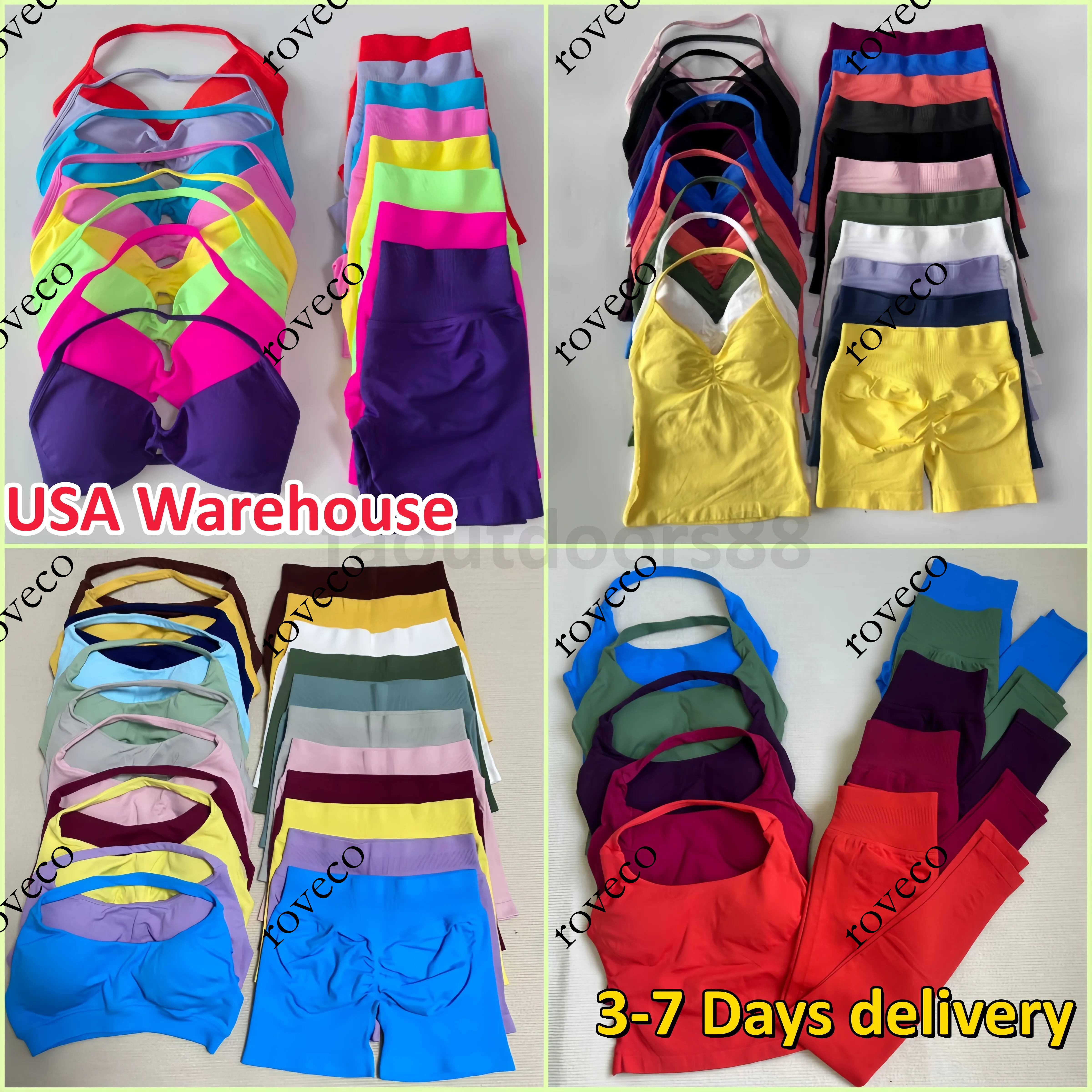 Dyfn Gym Women 2 Piece Strappy Bra High Waist Workout Scrunch Shorts Sports Suit Fitness Clothes Seamless Yoga Set Backless Tops Outft