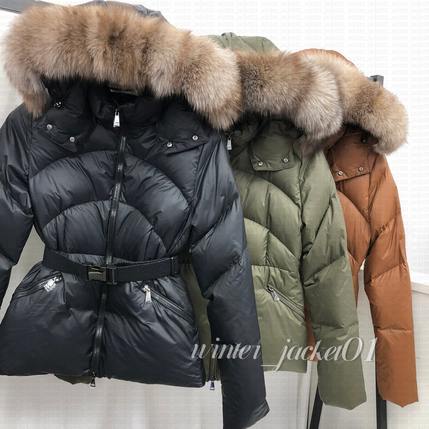 Designer Womens Down Jacket waist-cinching Long Coat Large Pocket Fur Collar Thermal Top Female women autumn and winter Large Clothing Coats Outdoor