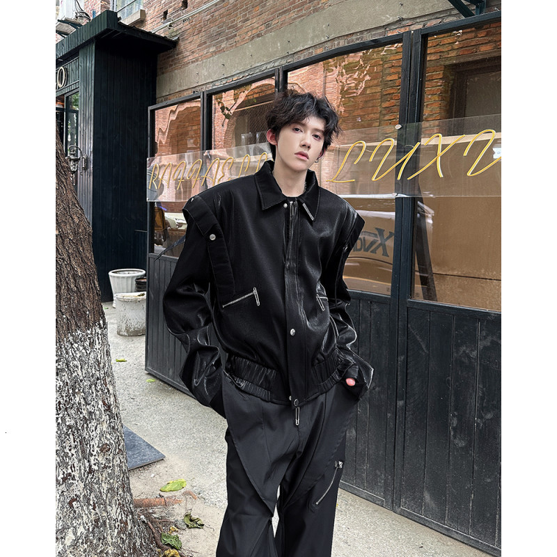 Tendance hommes moto vêtements veste en cuir revers court Pu vêtements d'extérieur Style coréen mode décontracté manteau de rue 04afea 240725