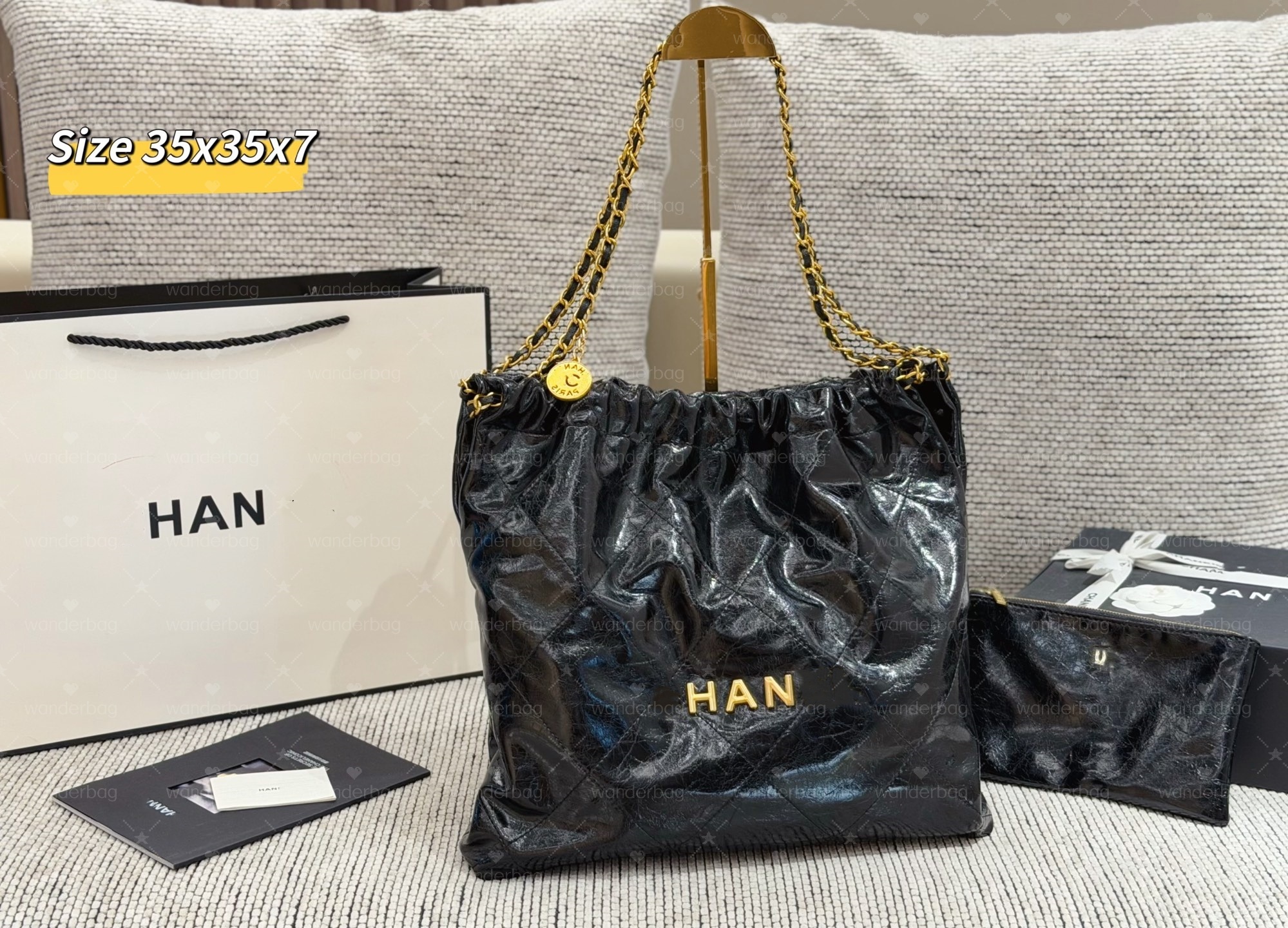 high quality classic Casual tote designer Bag shiny calfskin Shoulder Bag black gold chain drawstring crossbody hobo Large Capacity Shopping bag lux