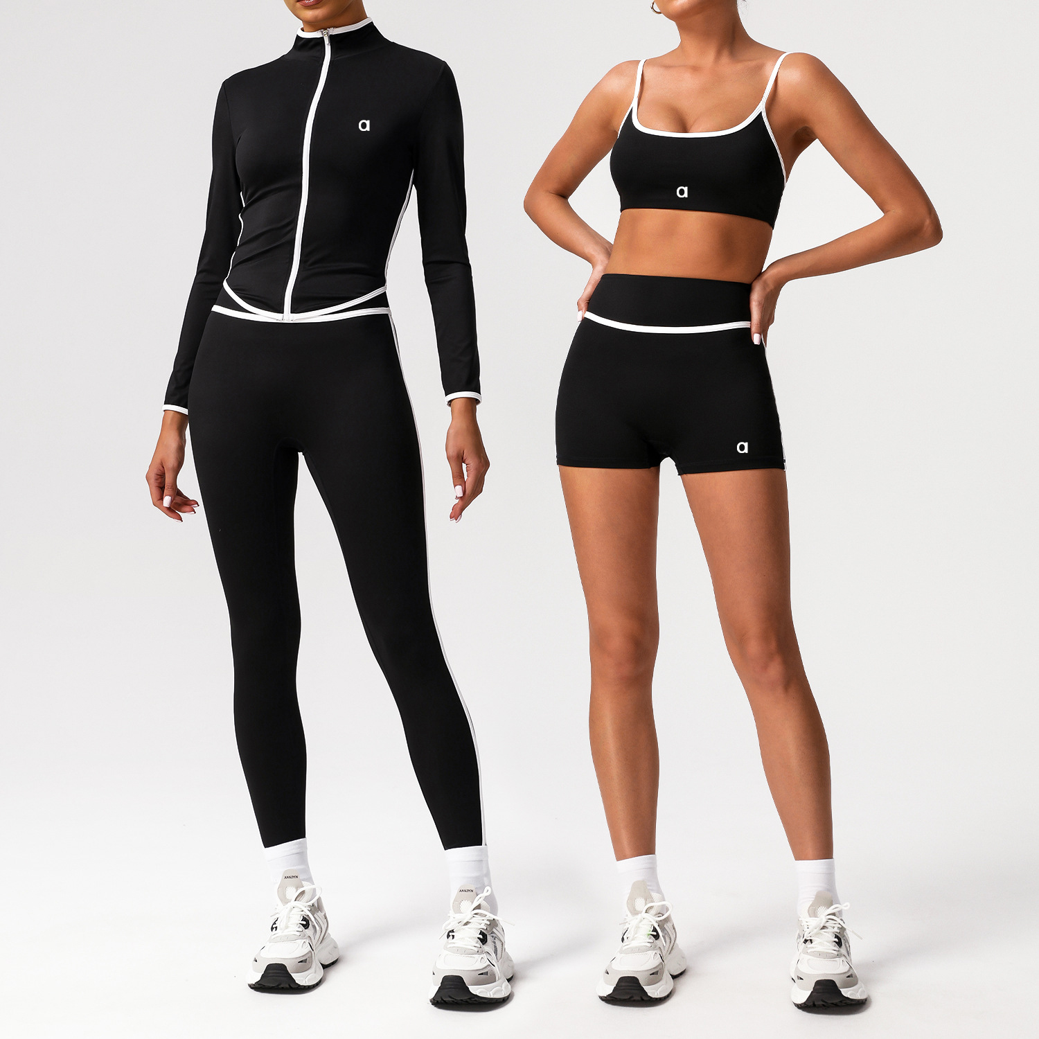Aalloo New Women's Quick Dry High Waist Sportswear Set Color Block Back Cutout Tight Naked Feel Yoga Outfit for Running Fitness and Yoga