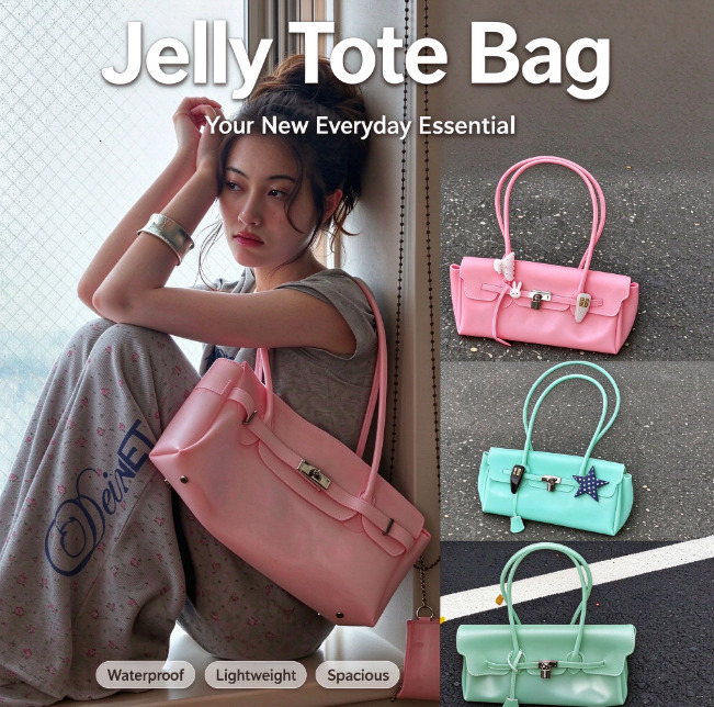 Transparent TPU jelly for women, 2026 summer new model, large-capacity shoulder tote bag, Korean version, light luxury commuter bag