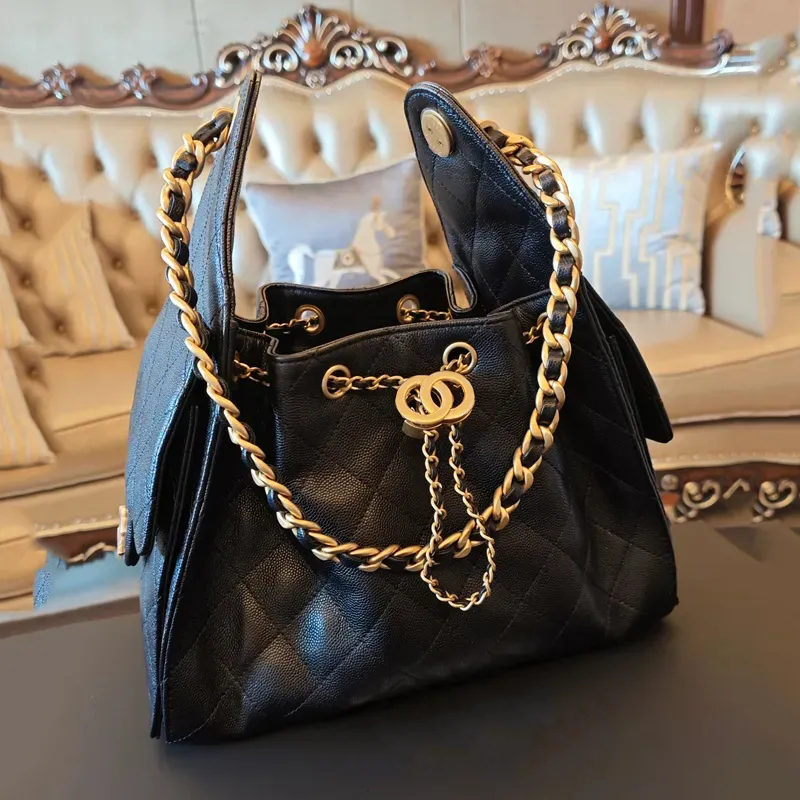 Top Quality bag Designer Bag Mini 25 Tote Bag with Drawstring Metal Chain and Leather Accents Caviar Finish Smooth Lambskin Luxury Bag Large Capacit