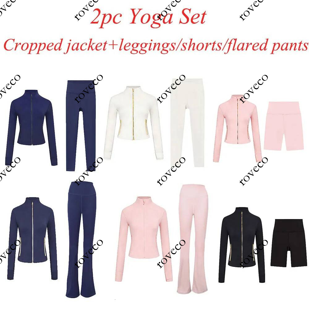 2Pc Set Cropped Gym Clothe Crop Jacket Women Run Short Workout Outfits Fitness Leggings for Woman Designer