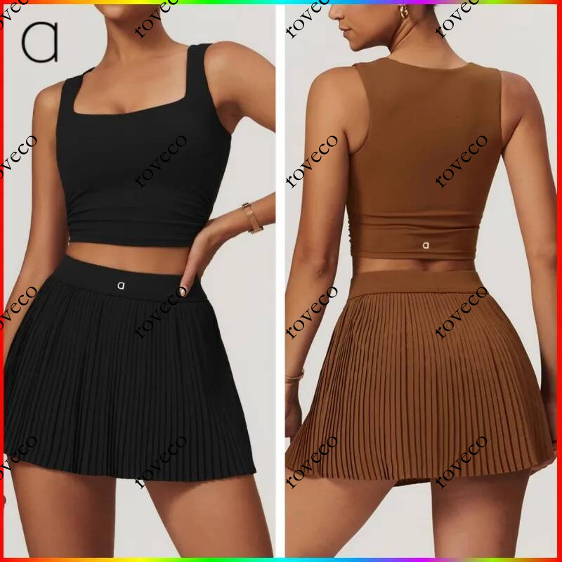Womens Outfit 2 Piece Sets Skirts Vest Sport Gym Running Casual Shorts Fiess Tennis Anti exposure Yoga Skirt Elastic High Waist Sportwear Lined