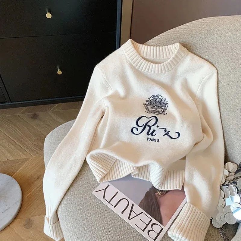 Chandails femmes printemps été à manches longues broderie pull col rond décontracté pull tricoté pull