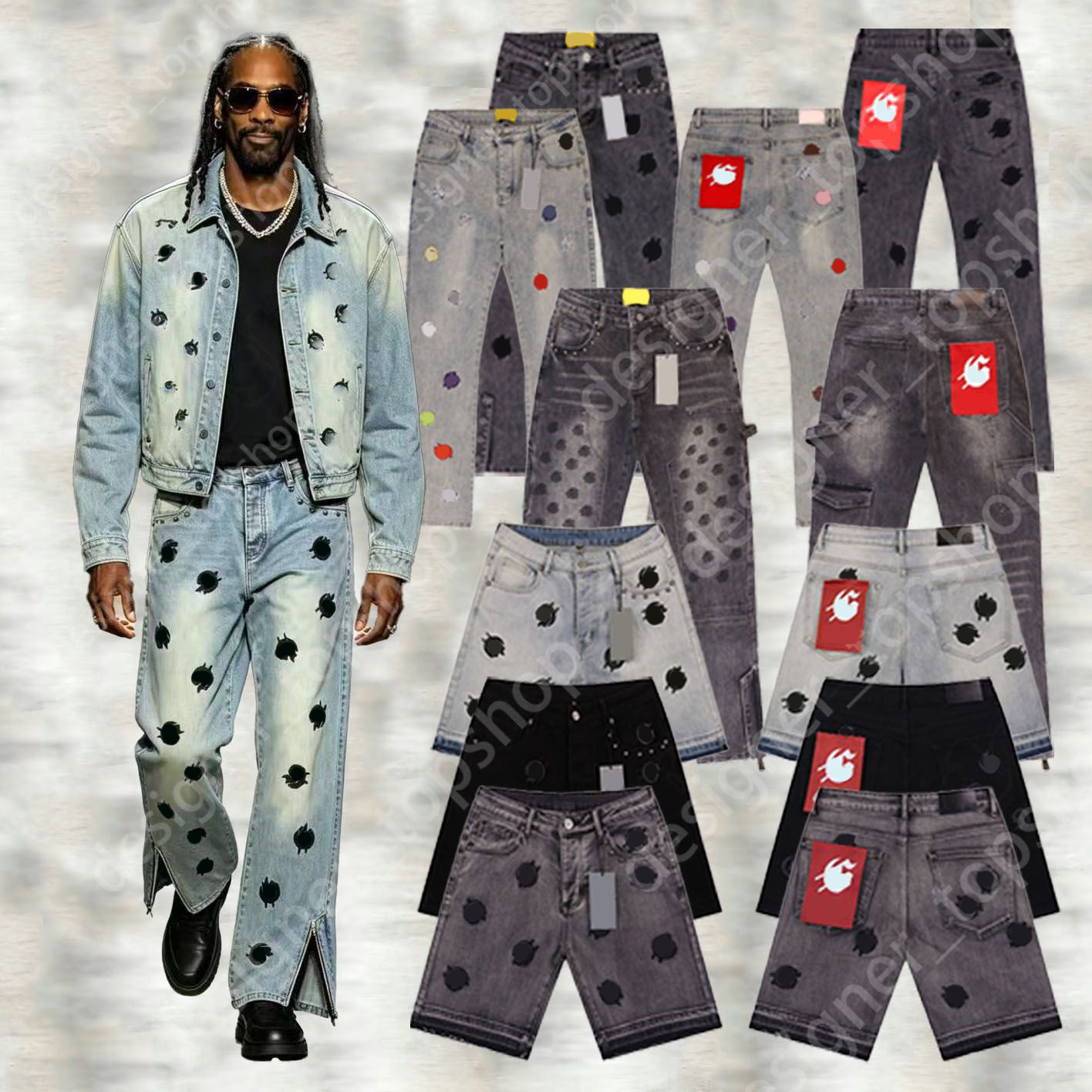 Mens Shorts Designer jeans large triangle Print Loose quarter pants Comfortable fabric classic style women's shorts pair jeans Shorts