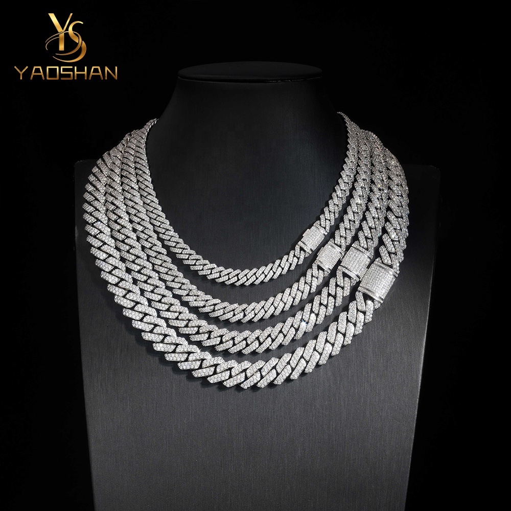 8mm 10mm 12mm 15mm 2 Rows Moissanite Cuban Link Chain Miami GRA VVS D Color 14K 18K Gold Plated Brass Iced Out Hip Hop