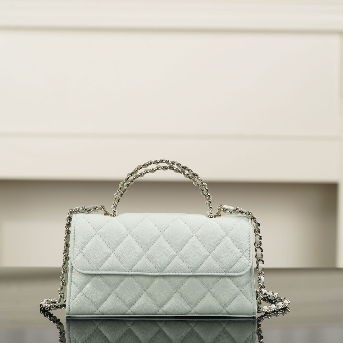Designer Bag 26B Series Women Fresh Mint Caviar Leather Purse, Horizontal Flap Chain Shoulder Bag for Dating, Dinner & Casual Outfit