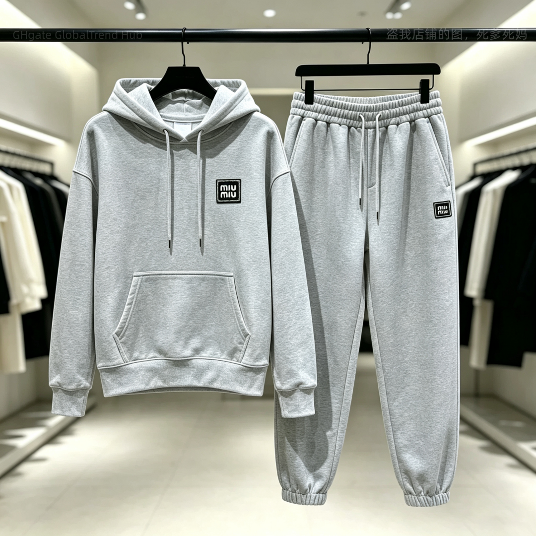 Men Autumn Winter Hooded Tracksuit 2 Piece Outfit, Premium Square Label Hoodie & Jogger Pants, Multi Colors, Hip Hop Casual Street Travel Vacation S