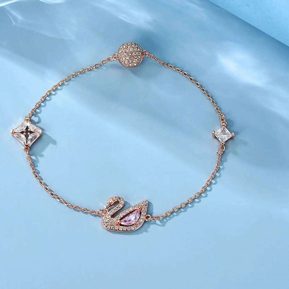 Charm Bracelets Jewellery Bracelet Fine Jewellery Rose Gold Plated Swan Design European American Style with Pink Cubic Zirconia for Daily Elegant