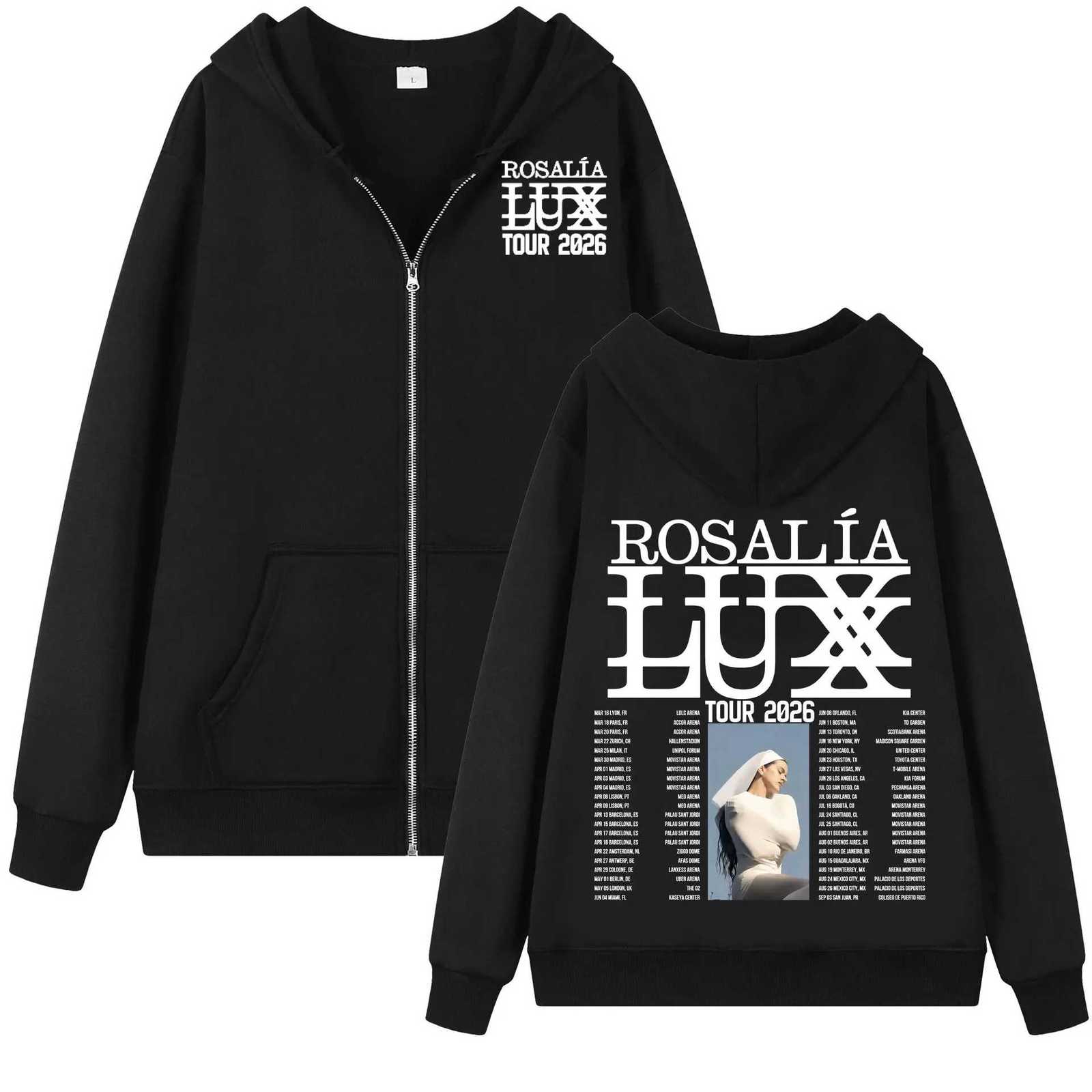 Men's Hoodies Sweatshirts Singer Rosalia LUX Tour 2026 Zipper Hoodie Fashion Casual Long Sleeve Hooded Sweatshirts Men Women Fleece Pullovers H