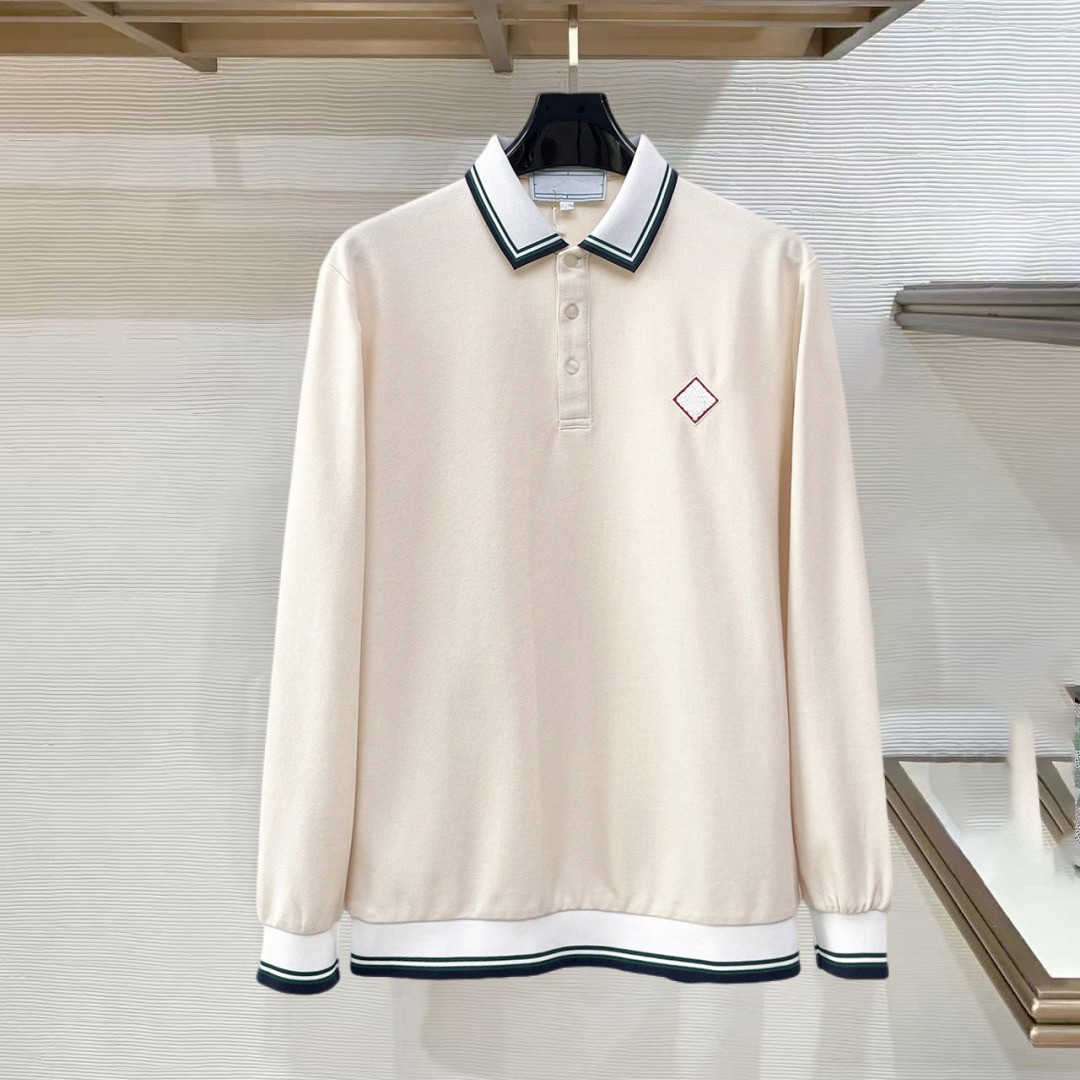 Designer brand clothing, high-quality men's T-shirts and polo shirts, ribbed long sleeved polo shirts, retro college style pearl cotton slig