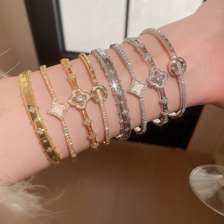 Bracelets de créateurs en laiton pour femmes, Bracelet en cuivre et or, boucle de trèfle de mariage, Bracelets plaqués or, bijoux de luxe, cadeau