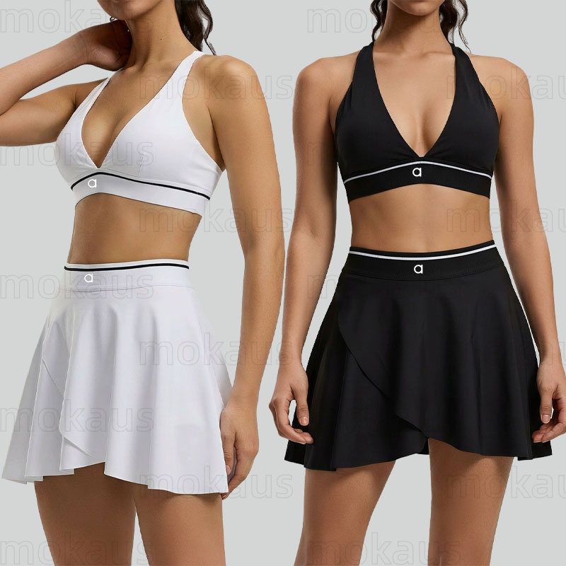 Designer Women Yoga 2-Piece Set High Waist Skirt & Sports Bra Quick Dry Elastic Gym Workout Casual Sportswear for Running Fitness