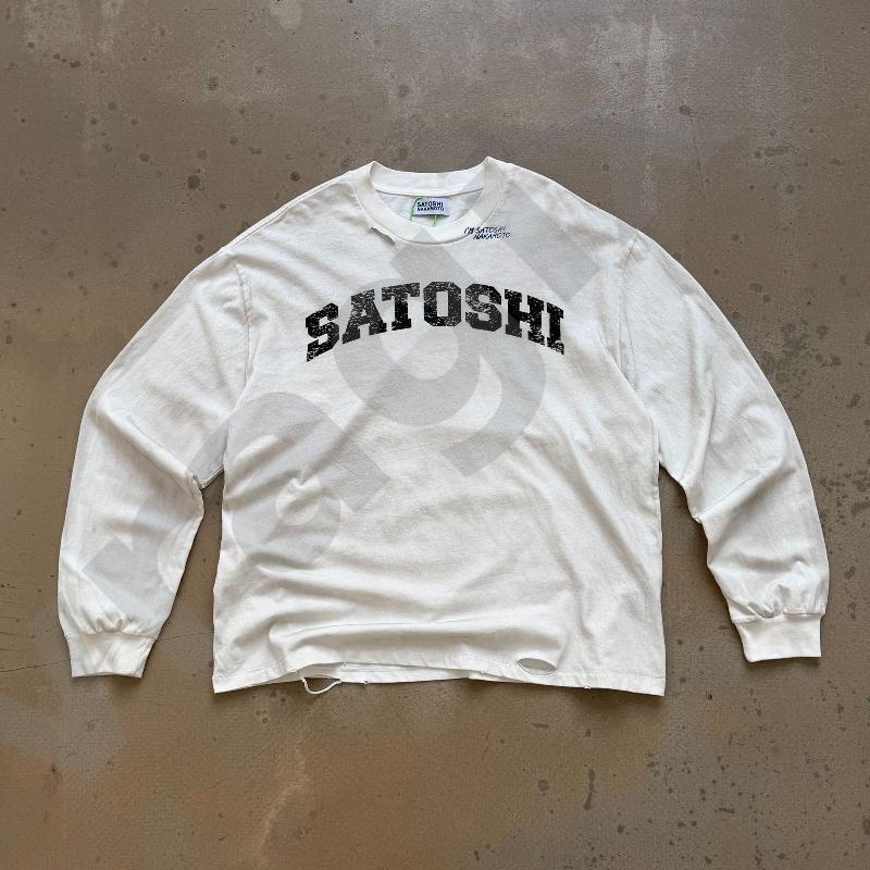 Designer Vintage Washed Long Sleeve Tee Distressed Letter Print Crew Neck Bottom Ripped Detail Relaxed Fit Soft Cotton Streetwear T Shirt