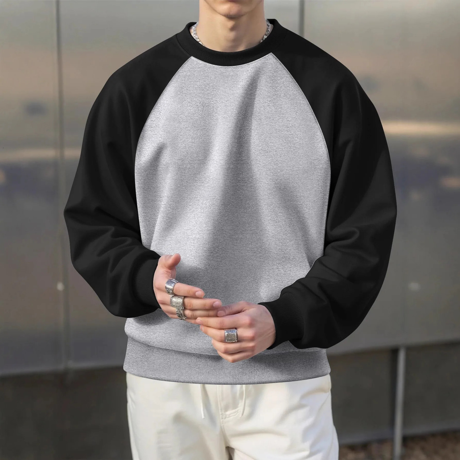 Spring Autumn 2026 Patchwork Hoodies 250g Warmth Sweatshirt For Mens Hip Hop Punk Pullover Streetwear Casual Fashion Clothes 261017