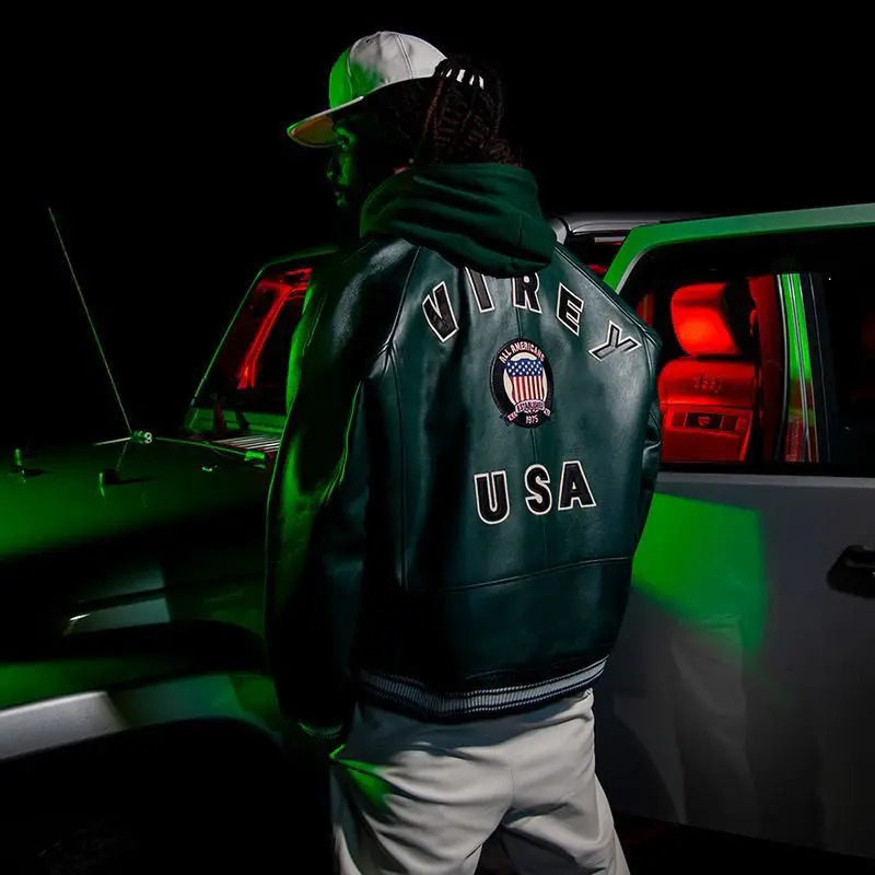 Hip hop american functional style letter embroidered leather jacket loose couple short winter jacket men y2k men clothing 260817