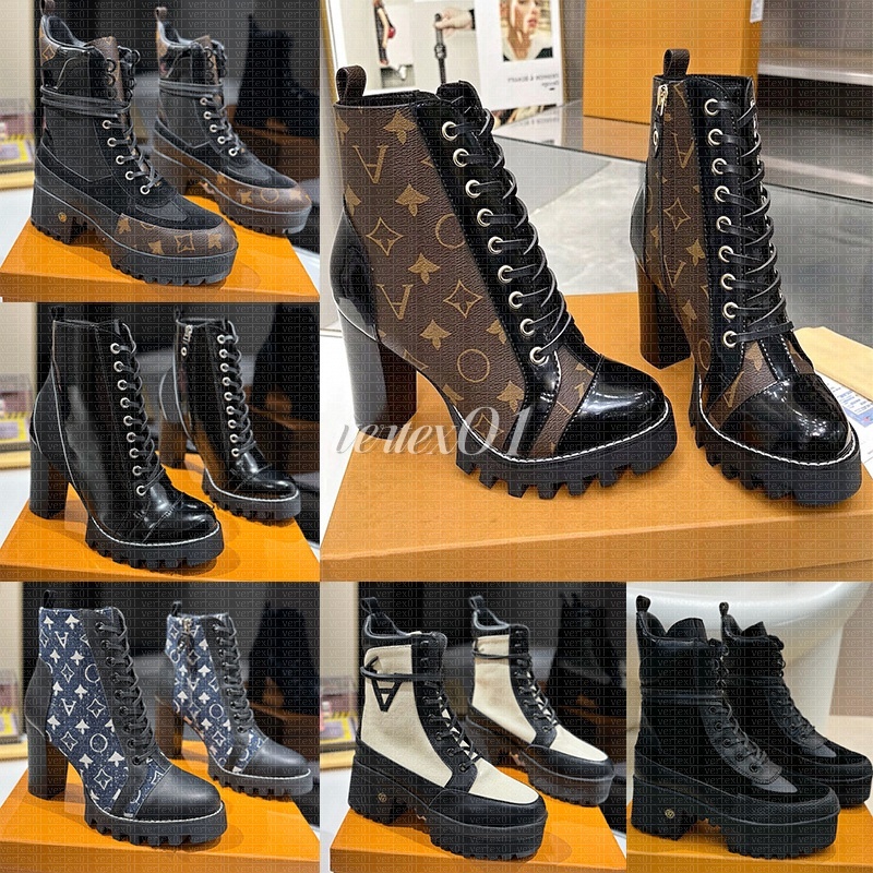 Designer Boots Classic Women Platform Boots Star Trail High Heels Ankle Boots Autumn Winter Leather Lace-up Martin Booties Ladies Desert Casual Boot