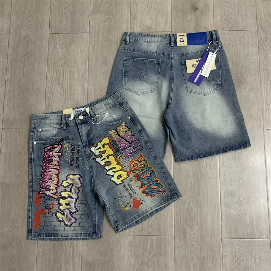 Short Blue 2027 Denim Workwear Embroidered Shorts Men Women Top Quality Casual Shorts
