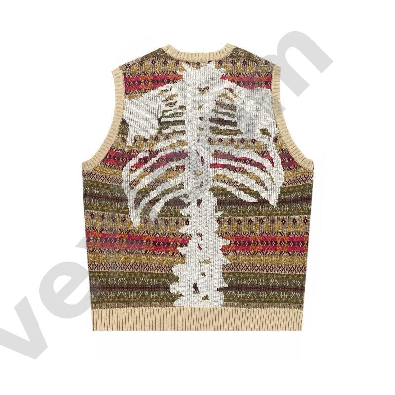 Gilet pull vintage sans manches pour femme - Motif jacquard rayé - Col rond - Bord côtelé - Silhouette ample - Débardeur tricoté