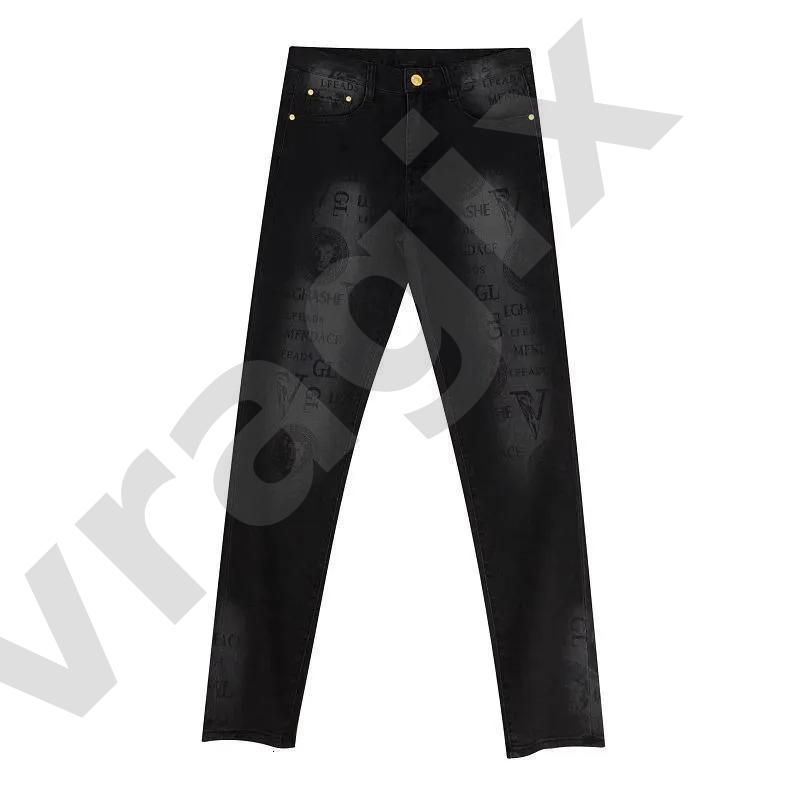 Jeans imprimés de style de luxe pour hommes partout sur la figure vintage et motif de lettre taille plaque dorée décor veste pour homme pantalon
