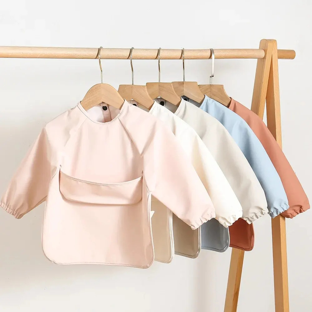 1pcs Solid Color Painting Smock Baby's Soft Waterproof Long Sleeve Art Smock Feeding Bib Apron for Kids Accessories 261014