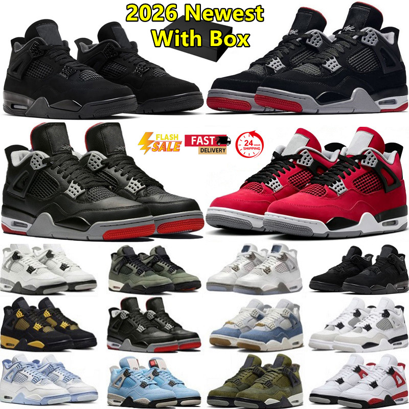 2026 4 4s with box mens basketball shoes Valentine's Day Black Cat White Cement Bred Reimagined Military Thunder UNC Blue Cozy Girl men women t