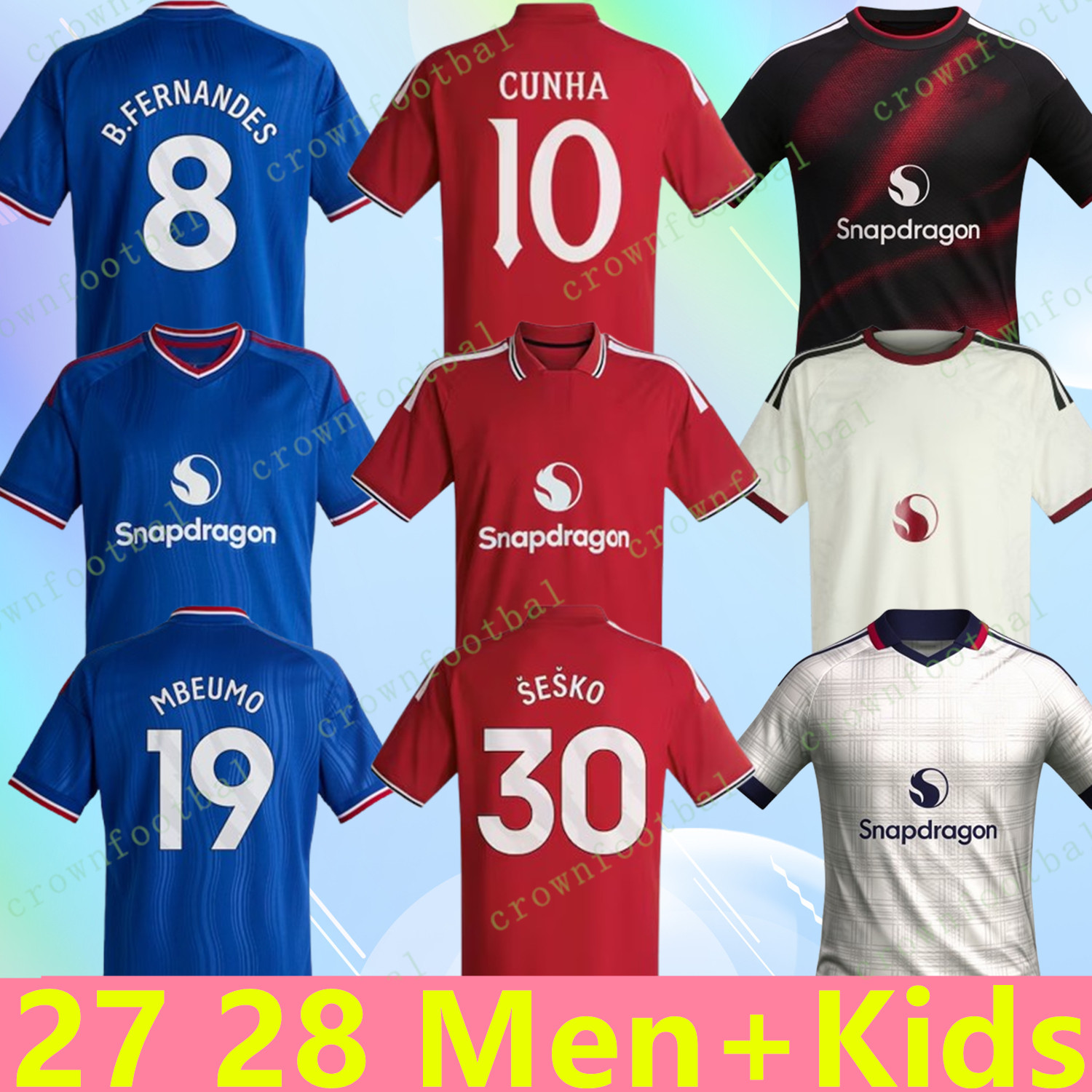 26 27 28 Jersey 2026 2027 2028 Maillots de football Hommes Kit de football Chemise Zirkzee MBEUMO SESKO MAINOO HOJLUND B. FERNANDES CUNHA CANTONA