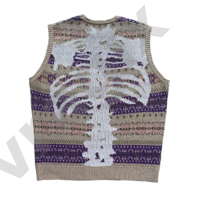 Women Sleeveless Knit Tank Top Vintage Fair Isle Multi Band Jacquard Knitting Round Neck Rib Trim Relaxed Cut Textured Knit Vest