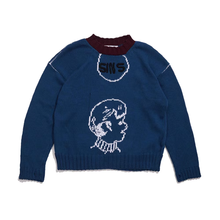 High Street Print Knitted Sweaters Mens and Womens Crew Neck Autumn Baggy Sweater Oversized Loose Clothes
