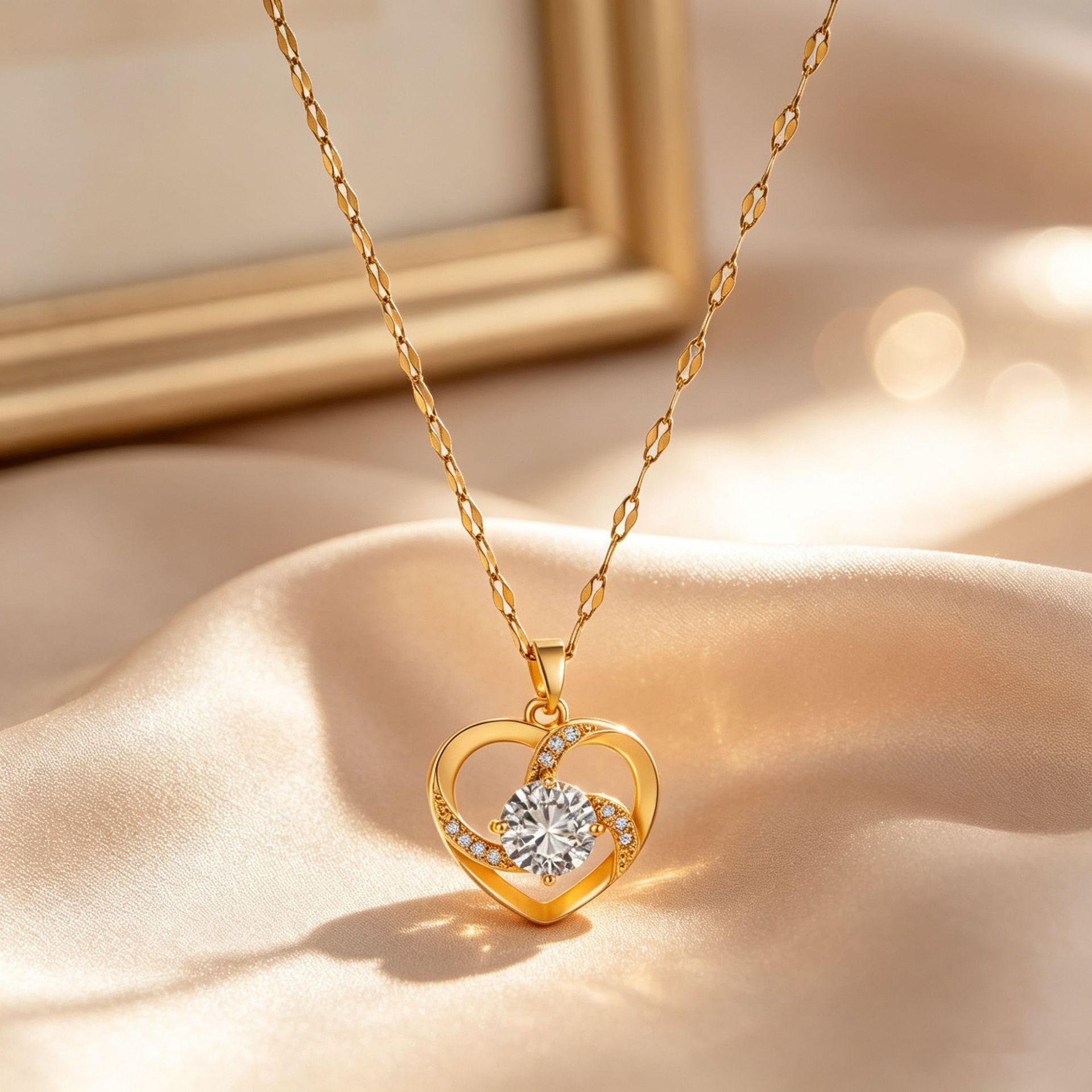 Eternal Sparkling Diamond Heart Micro-Paved Necklace For Women, Exquisite, Light Luxury, High-End, Peach Heart, Trendy, Versatile Clavicle Chain