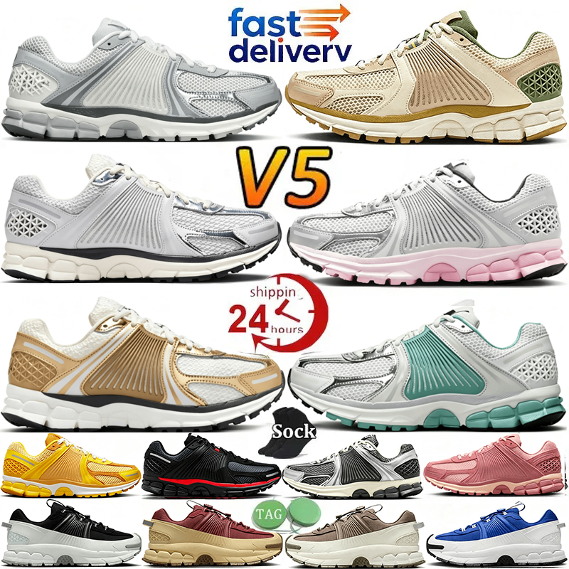 Avec boîte Chaussures de créateurs Vomero 5 Chaussures de course Métallique Or Argent Chrome Toe Rose Mousse Bleu Teinte v5 hommes femmes baskets