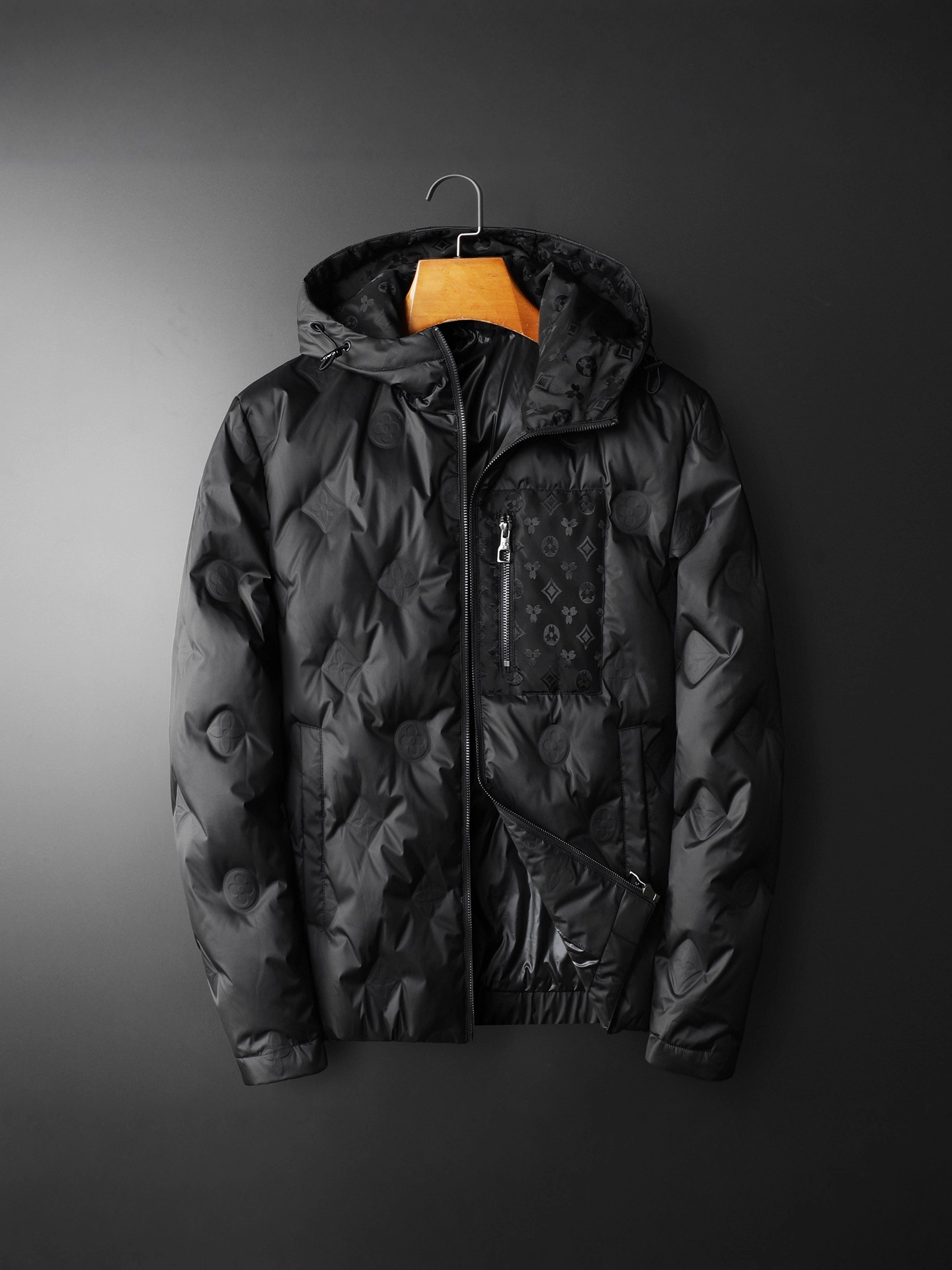 Men Down Jacket European Style Warm Korean Version Hooded Casual Plus Size Slim Fit Printed Thickened Coat