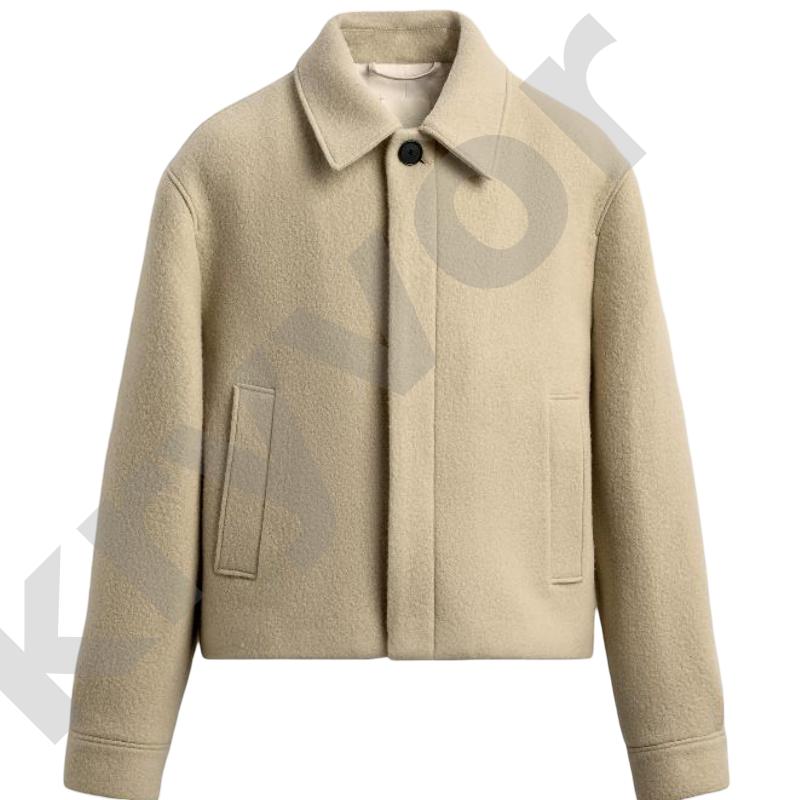Veste courte en mélange de laine pour hommes, col à revers, fermeture à un bouton, poches latérales encastrées, minimaliste, couleur unie, vêteme
