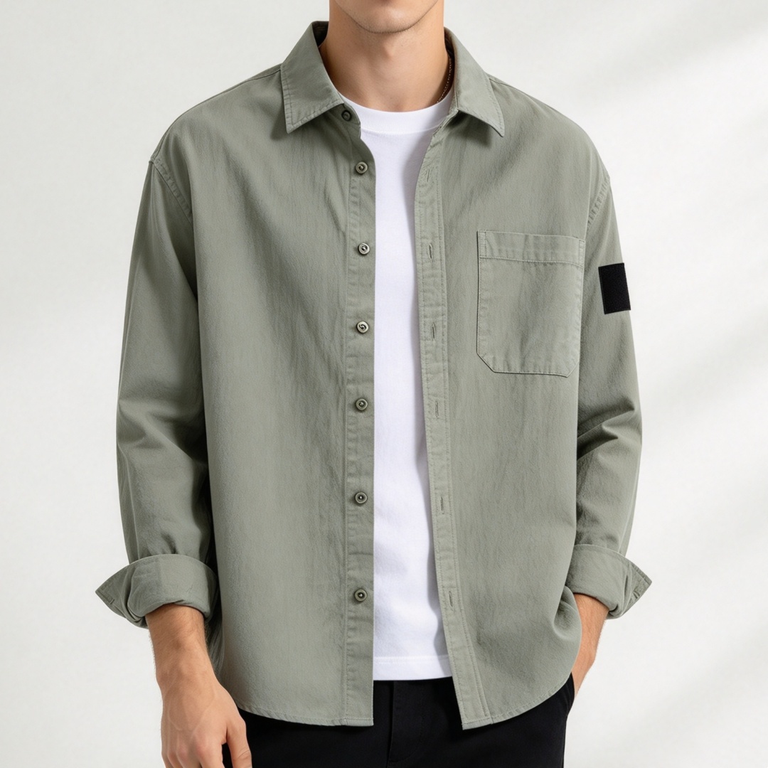luxury stones shirts long sleeves mens dress shirt designer chemise homme Lapel Collar shirt Solid color casual shirt with Chest Pocket Work Shirt