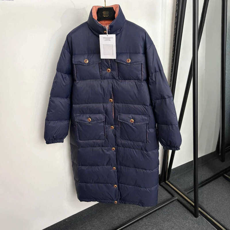 designer Women's Down & Parkas High-end, elegant, and slim-fit new pink long down jacket with multiple pockets and a single-breasted design