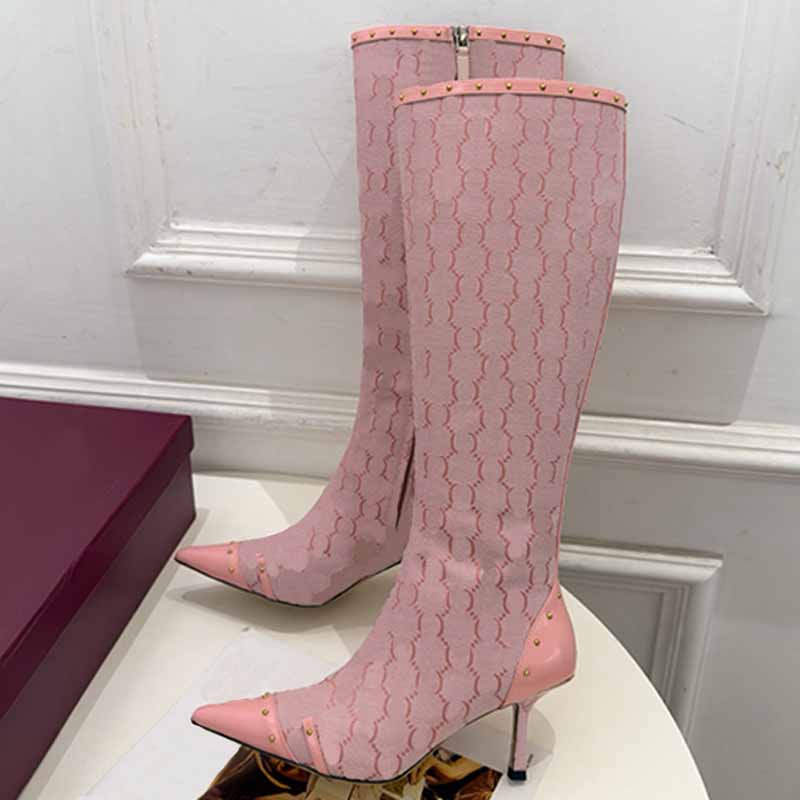 Retro Patterned Elastic Boots Exquisite Jacquard Design Paired High Quality Leather Accents Ladies Elegant Knee High Boots